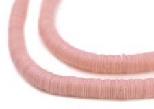 Pastel Pink Vinyl Phono Record Beads 6mm Ghana African Disk 34 Inch Strand