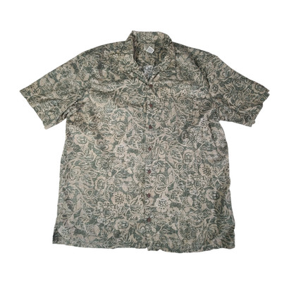 LL Bean Hawaiian Camp Shirt Mens XL Tall Short Sleeve Button Up Floral Design