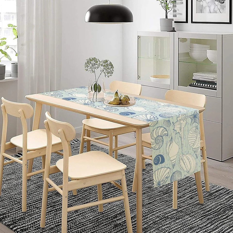 Vintage Look Seashells Table Runner - Blue Coastal Sealife Theme - Costal Decor - Image 3 of 4