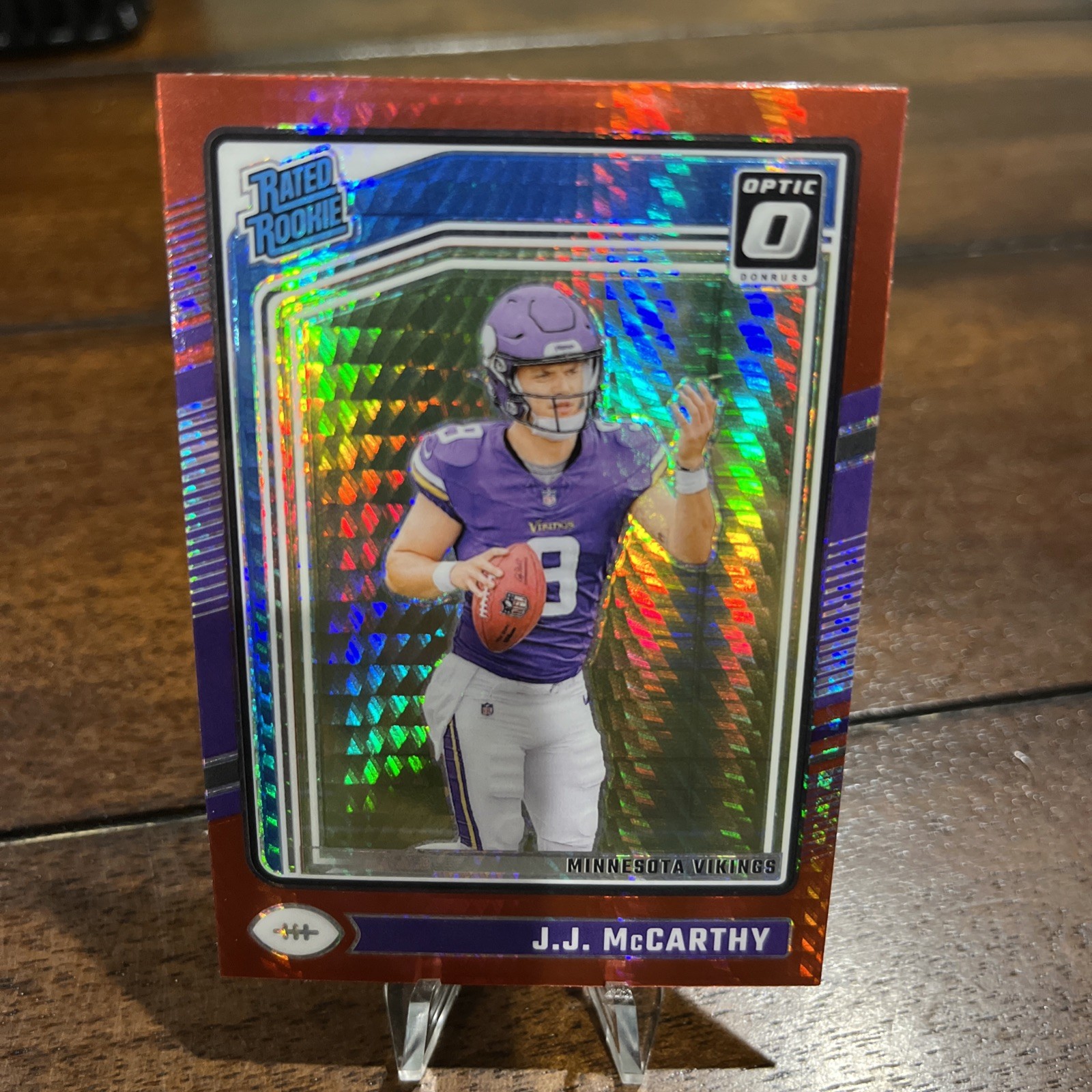 2024 Panini Donruss Optic - Rated Rookie J.J. McCarthy #235 Red Hyper Prizm (RC)