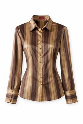 Authentic Burberry 100% Silk Blouse Luxury Designer Striped Brown Gold UK 10 