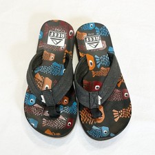 Reef Kids Lil Ahi Flip Flops Colorful Fish Size 11/12 Black Straps Lightweight