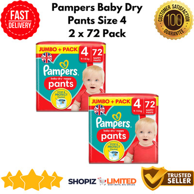 Pampers Baby Trockenwindel Gr.4 Windelschutzhose 9-15kg Jumbo+Pack 2x72 Windeln