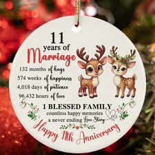 11 Year Of Marriage Ornament Happy 11th Anniversary Reindeer Love Christmas Gift