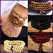 Natural Sandalwood Bracelet Men Buddhist Buddha Meditation Bead Bracelet