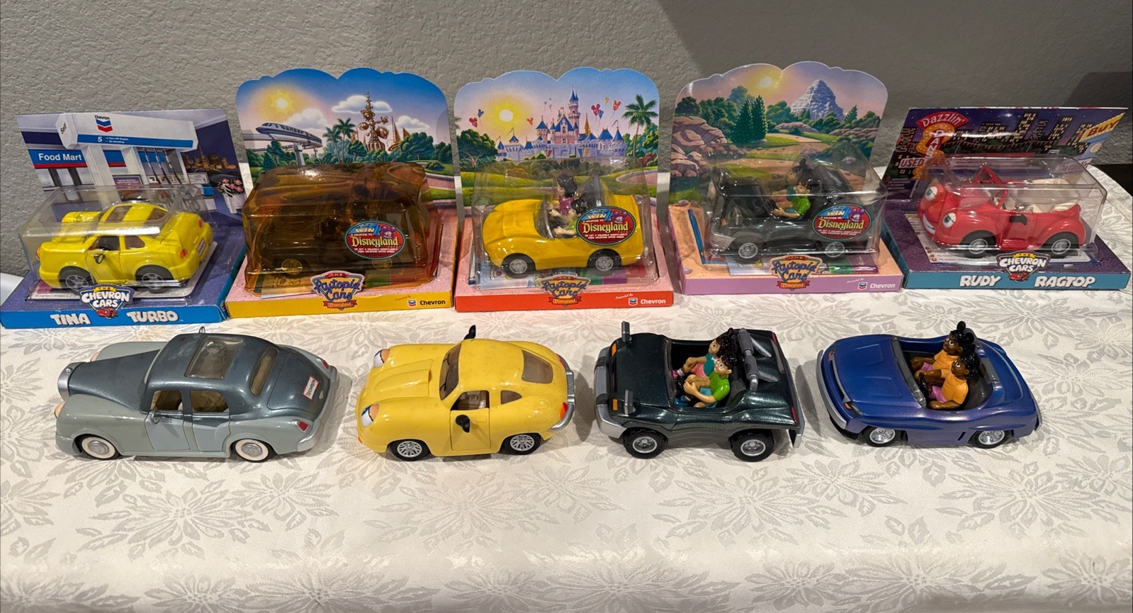 Chevron Cars Lot – 5 NIB + 4 Loose – Autopia, Tina, Leo Limo, Rudy, More