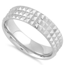 925 Sterling Silver Diamond Cut Pyramid Pattern Wedding Band Ring