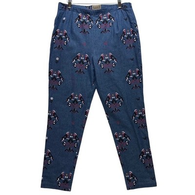 Anthropologie SVA Sonam Paras Modi Boho Bird Floral Blue Denim Pants Size 10