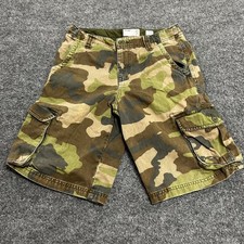 Old Navy Cargo Shorts Boys Size 14 Green Camouflage Cotton Relaxed Fit Utility
