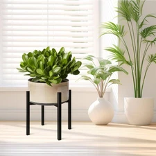 Plant Stand Metal Potted Holder Sturdy Galvanized Steel with Stylish Mid-Century