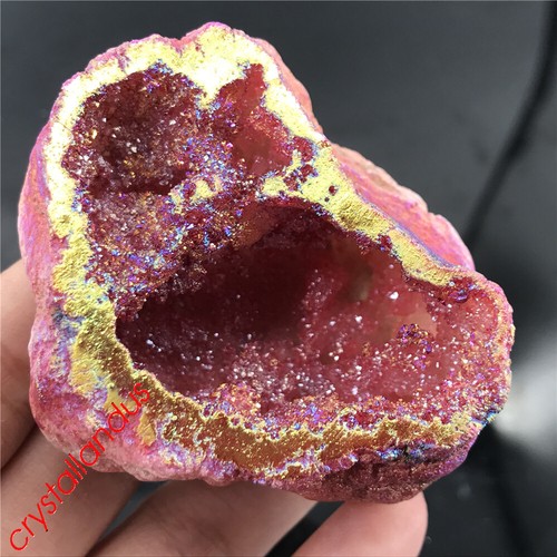 1pc Natural quartz crystal Titanium Agate geode cluster rainbow Mineral samples