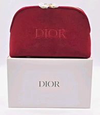 Christian Dior Cosmetic Gold Zipper Makeup Bag Pouch Clutch Red Velvet New