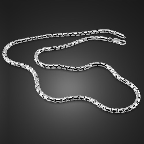 Solid 925 Sterling Silver Box Chain Necklace Lobster Clasp 5mm for Men & Women