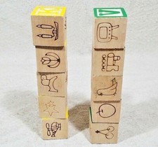 VINTAGE PLAYSKOOL 10 LETTER WOOD BLOCKS ANIMALS CHARACTERS LETTERS ONLY - NO BOX