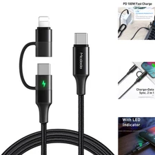 2in1 LED PD Cable Type-C Charger for iPhone 17 16 15 14 Samsung S25 S24 S23 S22+