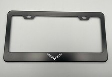Chevy Corvette Logo Black License Plate Frame Stainless Steel Laser Engraved