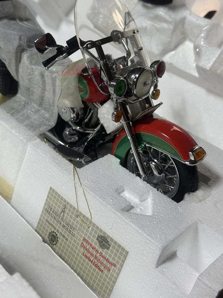 Harley-Davidson Xmas Motorcycle LE#3655 2003 Franklin Mint roja 1:10, papeles, caja Foto 3 de 4