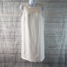Ann Taylor LOFT Womens Dress Sz 8 White Peach Sleeveless Cotton Blend