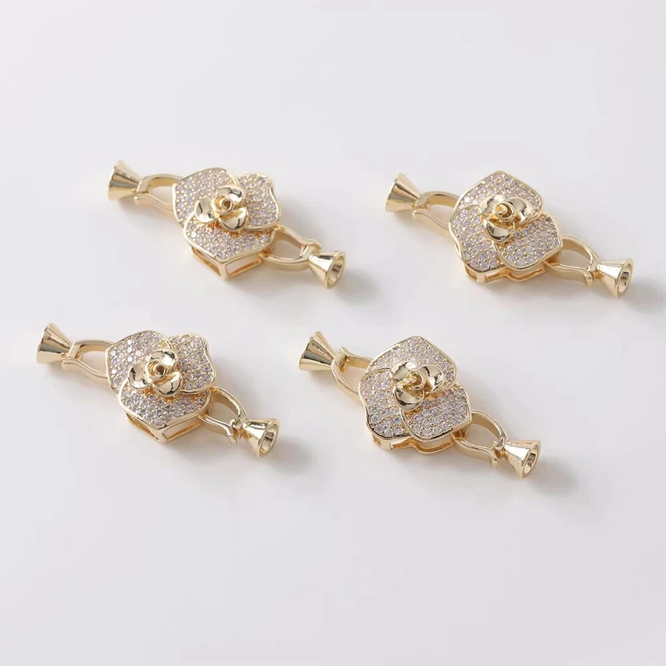 1Se CZ Pave цветок переключатель застежка, кубический цирконий цветок переключатель застежка, ювелирные изделия застежка - Изображение 3 из 4