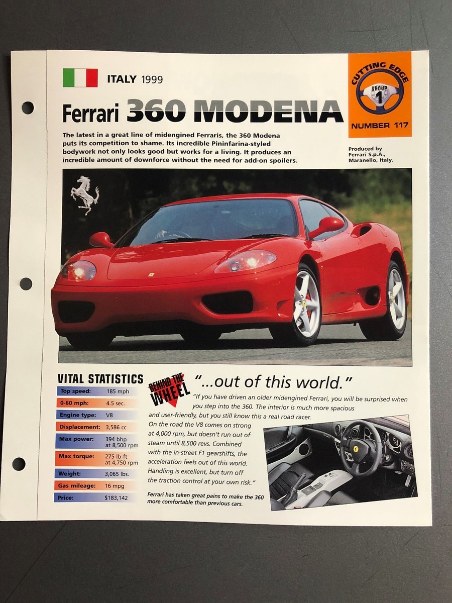 1999 Ferrari 360 Modena Coupe Poster, Spec Sheet, Folder, Brochure