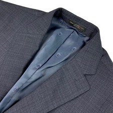 John Varvatos Men's Wool Stretch 2-Button Blazer Jacket Blue/Black Plaid   40R