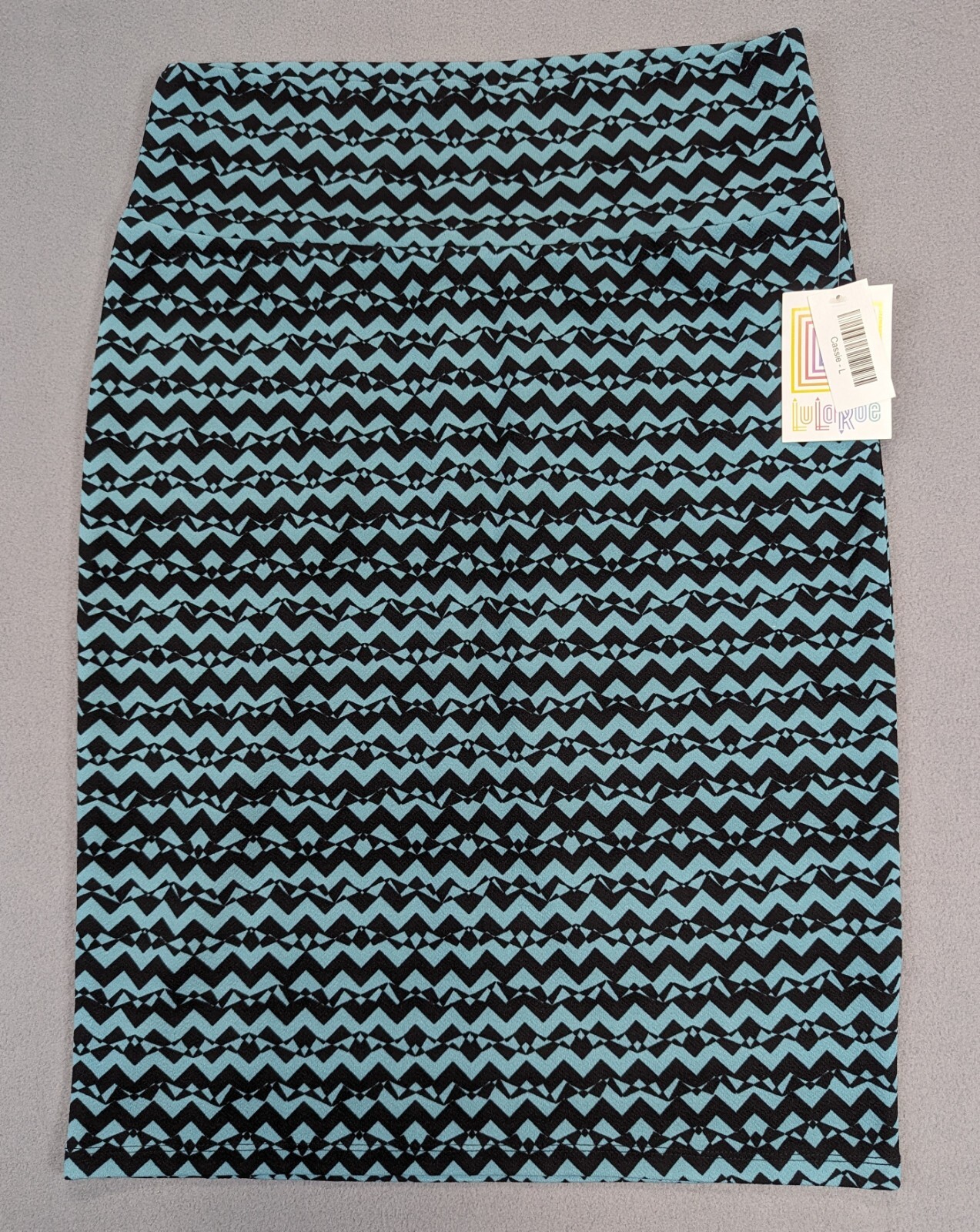 Lularoe Straight Fit Cassie Black And Light Blue Skirt Large NWT Fit Sz 14-16