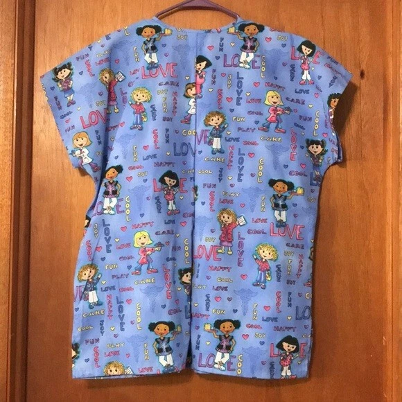 EUC - Simply Basic Women's Size M Scrub Top with Female Characters for Kids - Image 2 of 4
