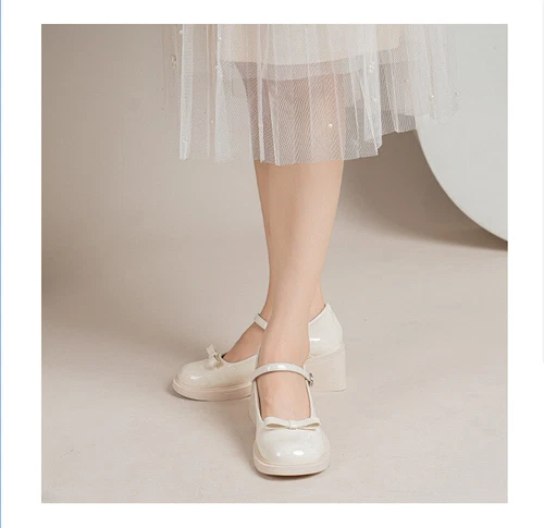 Womens Leather Bowtie Round Toe Buckle Strap Block Heel Fashion Mary Jane Shoes - Picture 11 of 30