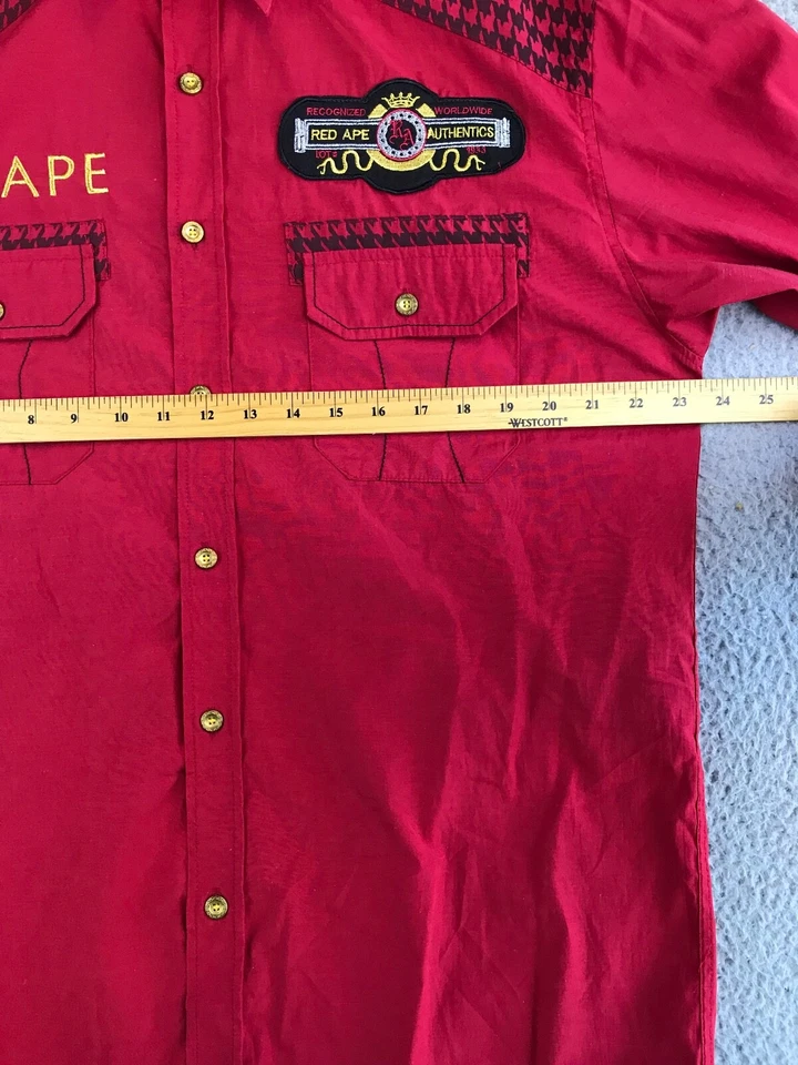 Red Ape Shirt Men's Medium Red Long Sleeve Button Down Pockets Embroidered Logo - Image 2 of 4