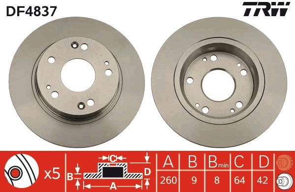 2X TRW DF4837 Bremsscheibe FüR Honda-image