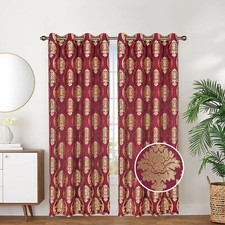 Embroidered Lined and Interlined Grommet Top Window Curtain Panel Drape, 81032