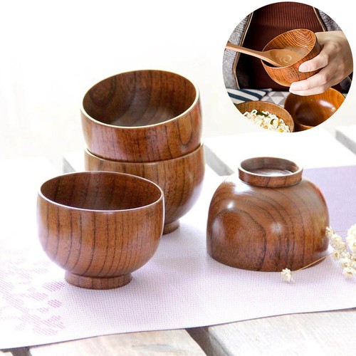 Japanese Style Wooden Bowl Soup/Salad Rice Bowls Kitchen Cutlery Tableware - Picture 3 of 7