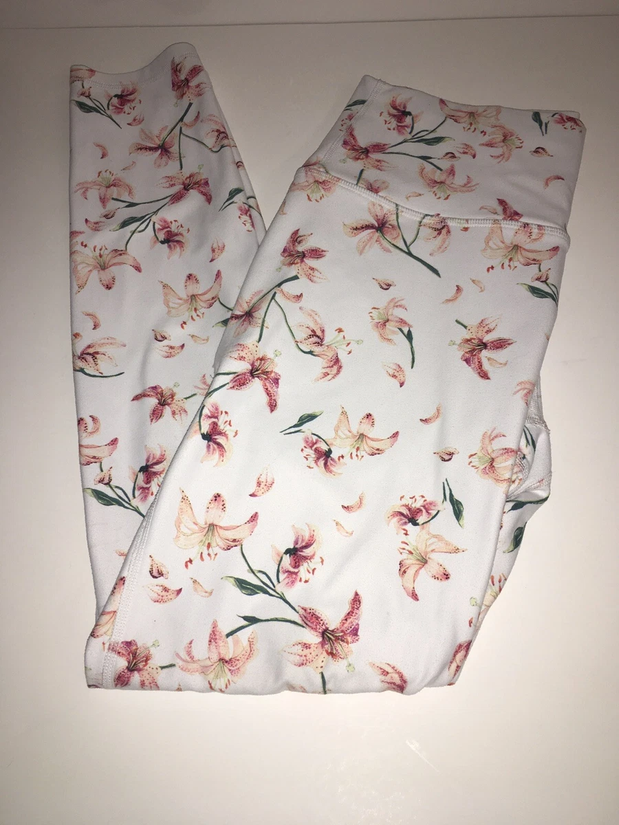 Fabletics women's white floral activewear leggings size small