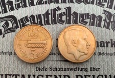 5 MARCHI MONETA TEDESCA HITLER PANZER TANK SVASTICA NAZISTA FUHRER WW2 Reichsmark