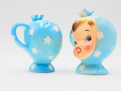 Napco Miss Cutie Pie Blue Salt & Pepper Shakers #43510/BL Vintage - Picture 12 of 14