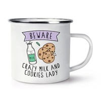 Beware VerrüCkte Milch Und Kekse Damen Emaille Becher Tasse Lustiger Witz Essen