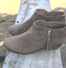 Vionic Serena Ankle Boot Womens 9M Taupe Suede Side Zip Tassel Booties