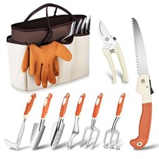 10 PCS Stainless Steel Heavy Duty Garden Tool Set with Storage Bag Kit
