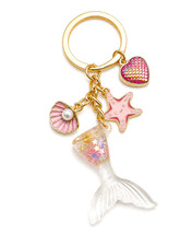 Mermaid Tail Pink Heart Starfish Seashell Keychain Enamel Gold Tone Coastal NEW