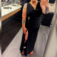 Old Hollywood Glam Black Fitted Bodycon Maxi Dress with Slit Cocktail- Size 10
