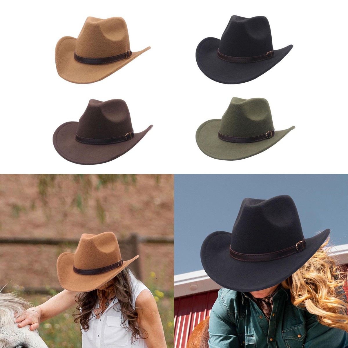 Western Cowboy Fedora Hat White Folded Fedora Western Hat (Size 6 7/8-) – Rocky  main image 2