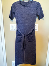 Mango Women's Blue Solid Knit Polyester Crew Neck Jumpsuit XS Drawstring Pockets