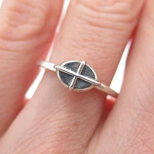 HAGIT GORALI 925 Sterling Silver Vintage Modernist Cross Oxidized Ring Size 6