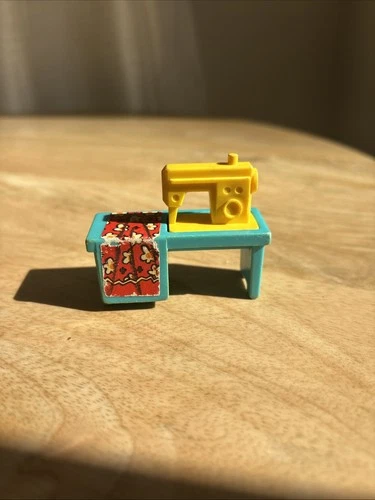 Vintage Fisher Price Little People Dollhouse Sewing Machine Blue & Yellow