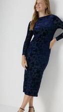 Ladies plus size Navy Slash Neck Devore Midi Dress Size 26 New 