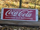 VINTAGE DRINK COCA-COLA DELICIOUS AND REFRESHING PORCELAIN SIGN  12"x4"