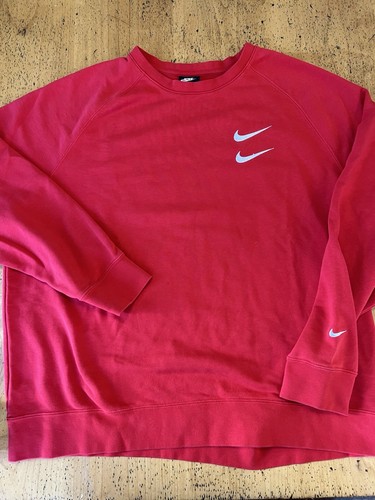Nike Mens XXL Double Swoosh Red Sweatshirt International Crew Cotton Blend Rare - Picture 1 of 9
