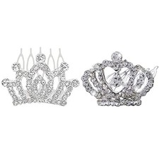 2 Pcs Princess Crown Rhinestone Tiara Hair Comb Crystal Hair Clip Mini Hair Deco
