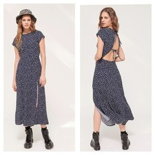 Urban Outfitters Navy White Midi Leg slit Cutout Back Dress Size XS
