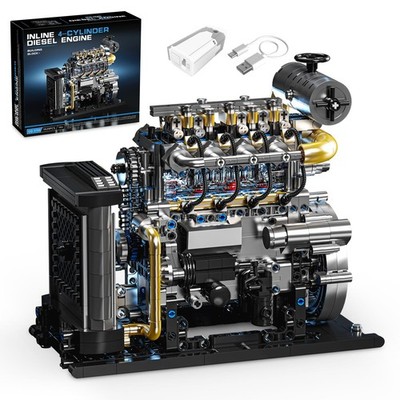 Diesel Engine Model Kit That Runs for Adults, MOC Mini Inline 4-Cylinder Diesel